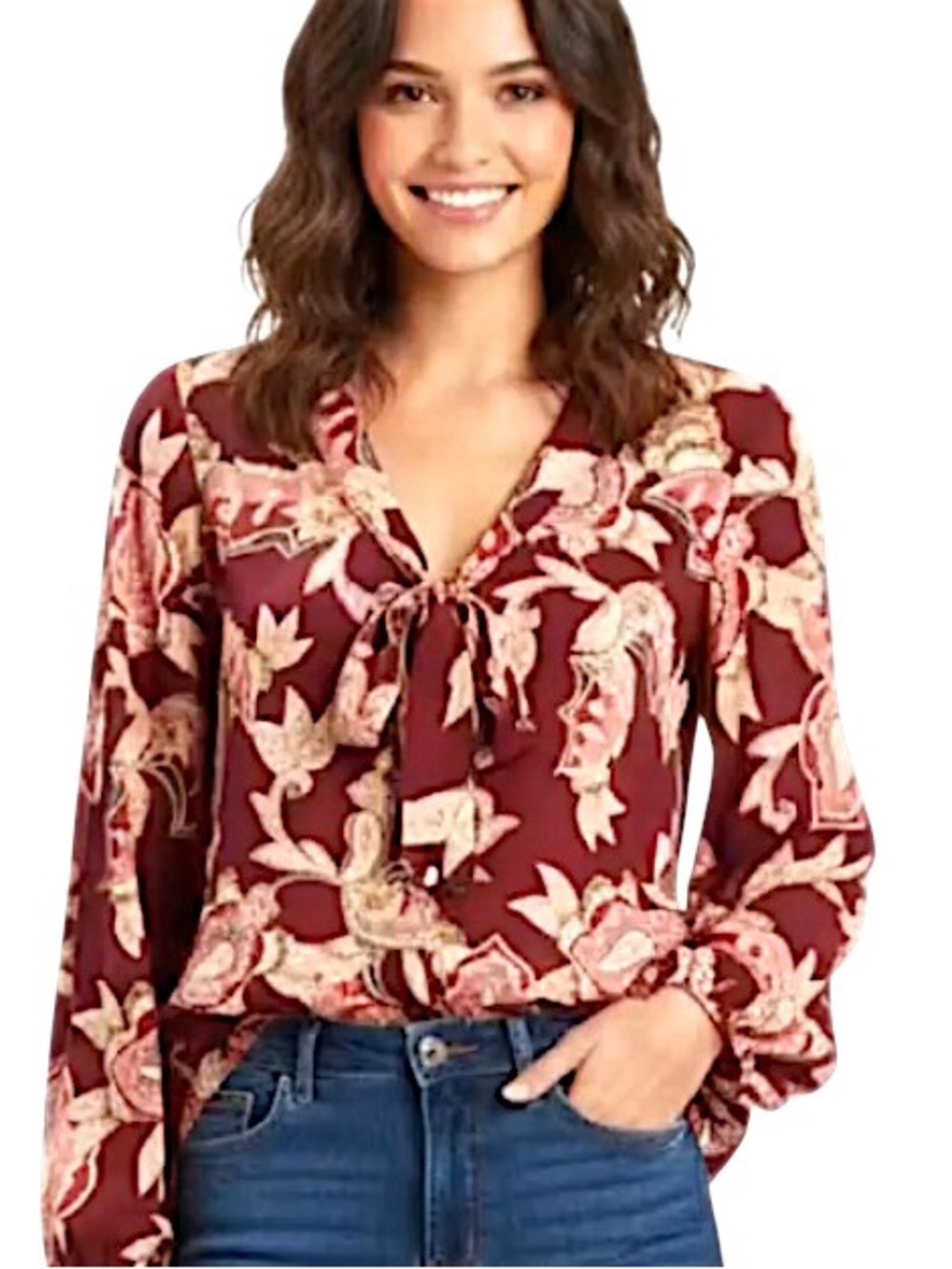 Show Me Your Mumu Brynn Tie Neck Blouse Vino Paisley